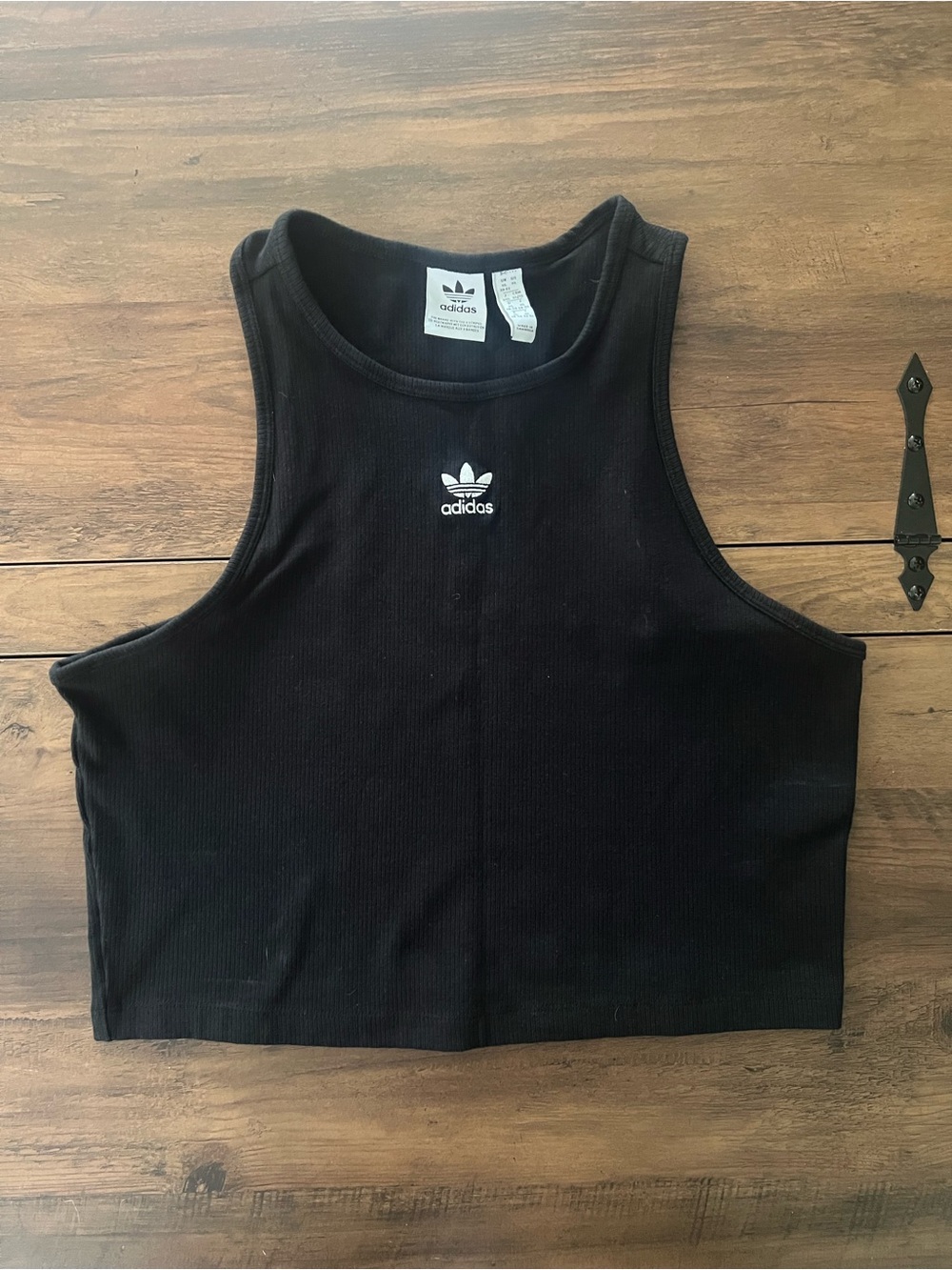 Woman’s Black Adidas XL Ribbed Crop Top